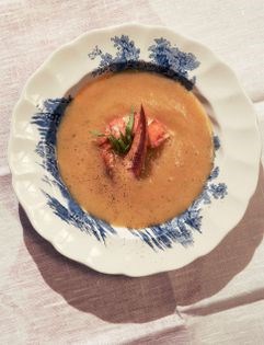 Cucumber & papaya soup with lobster