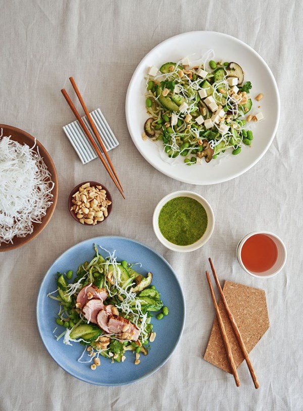 Cucumber & peanut salad with crunchy vermicelli with panfried pork