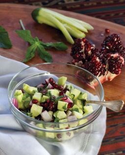 Cucumber + pomegranate salad (Salad-e khiar-o anar)