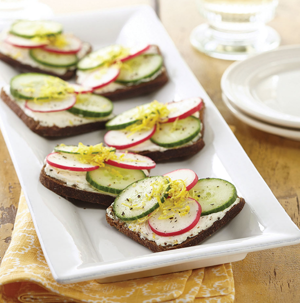 Cucumber & radish finger sandwiches with lemon