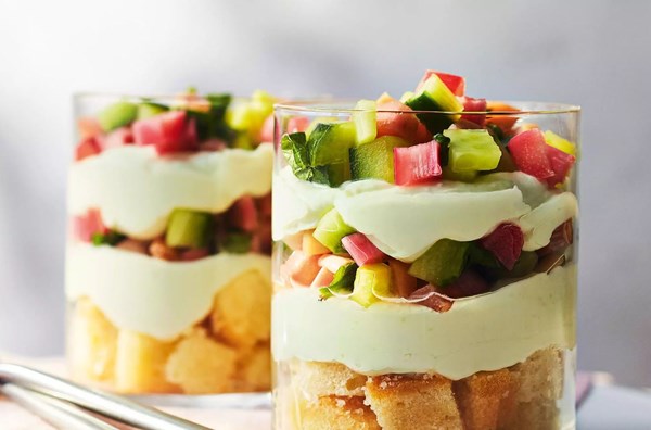 Cucumber & rhubarb trifles