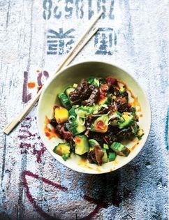 Cucumber & wood ear fungus salad with toban jiang & crushed soy beans