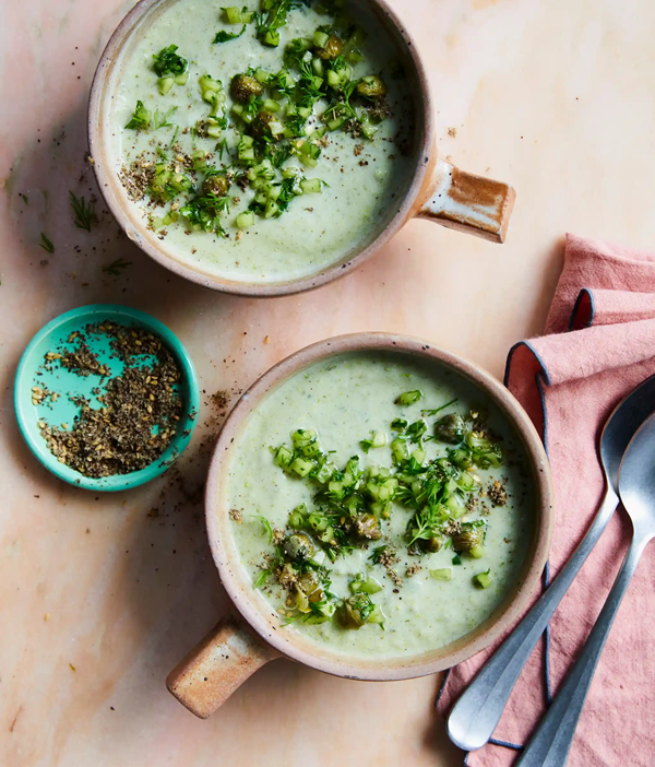 Cucumber and buttermilk soup with pickle salad