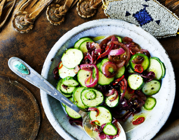Cucumber and charred onion salad