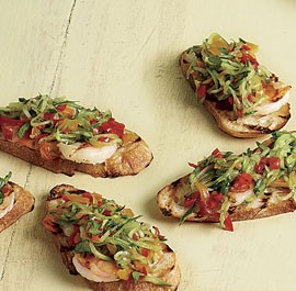 Cucumber and peppadew grilled shrimp bites