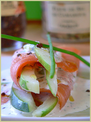 Cucumber and smoked salmon wraps with paradise seeds