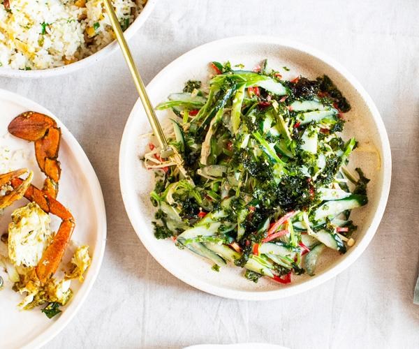 Cucumber and snow pea salad