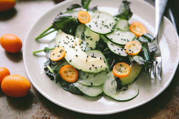 Cucumber, avocado and kumquat salad