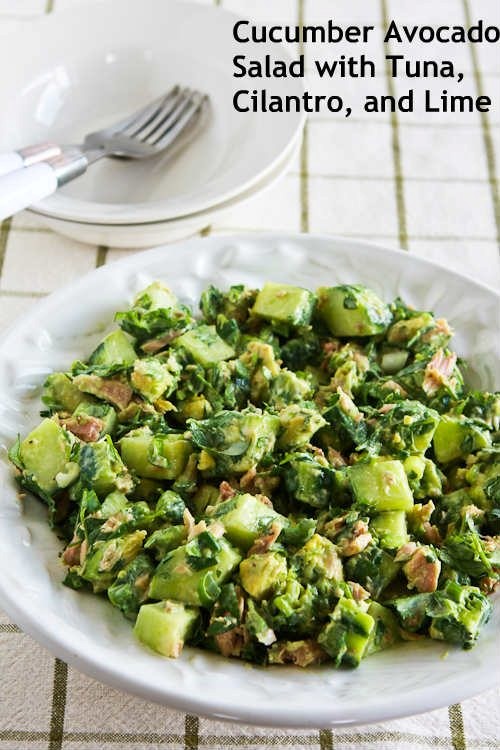 Cucumber avocado salad with tuna, cilantro, and lime