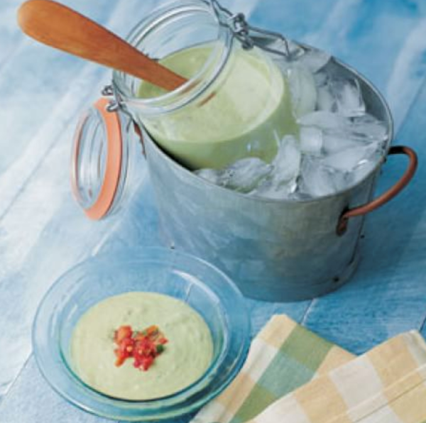 Cucumber-avocado soup with tomato salsa