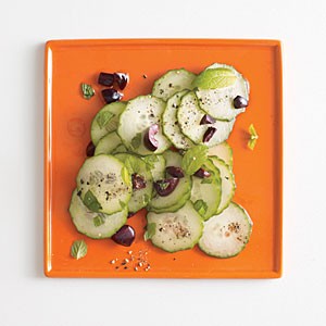 Cucumber, black olive, and mint salad