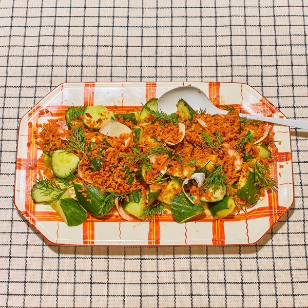 Cucumber Caesar with spicy breadcrumbs
