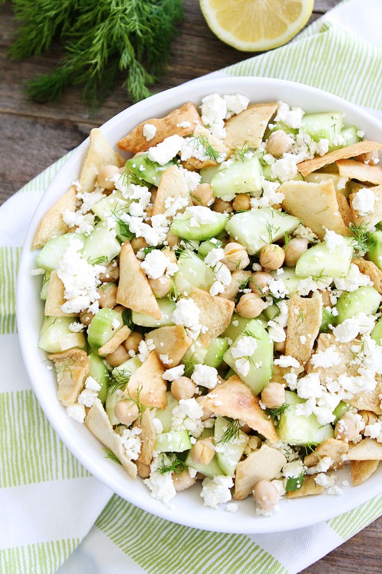 Cucumber, chickpea, and pita salad