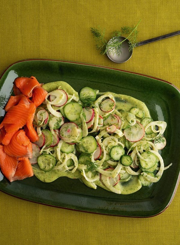 Cucumber, fennel and radish with smoked salmon
