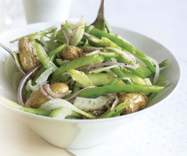 Cucumber, fennel, and roasted potato salad with parsleyed yogurt