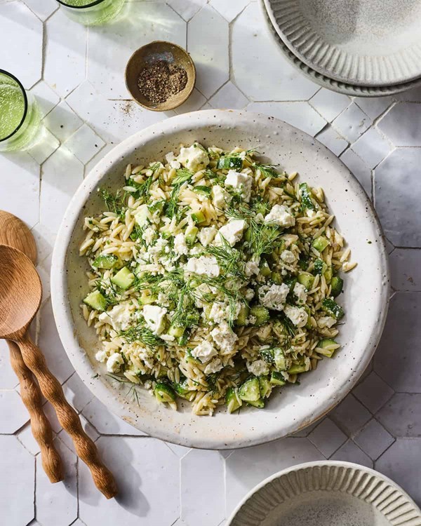 Cucumber feta orzo pasta salad