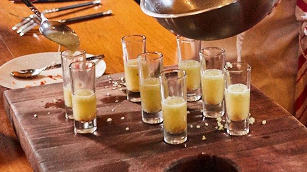 Cucumber gazpacho mezcal shots