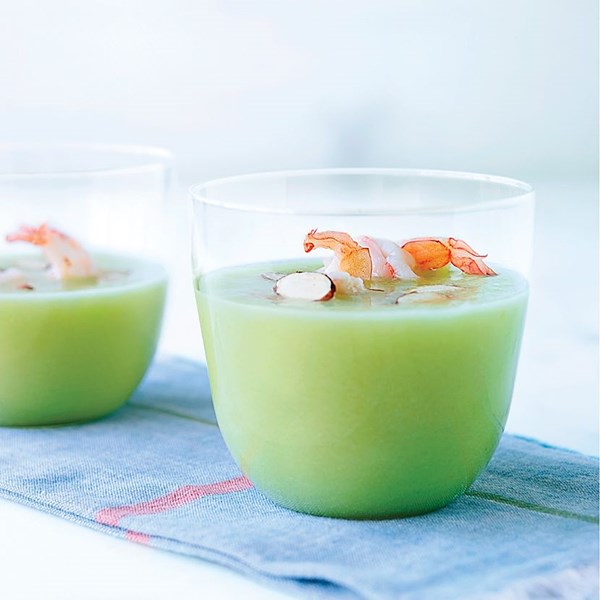 Cucumber gazpacho with shrimp