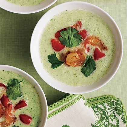 Cucumber gazpacho with shrimp relish