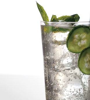 Cucumber, mint, and basil soda
