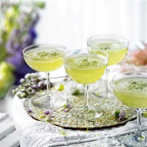 Cucumber, mint and elderflower Champagne cocktails