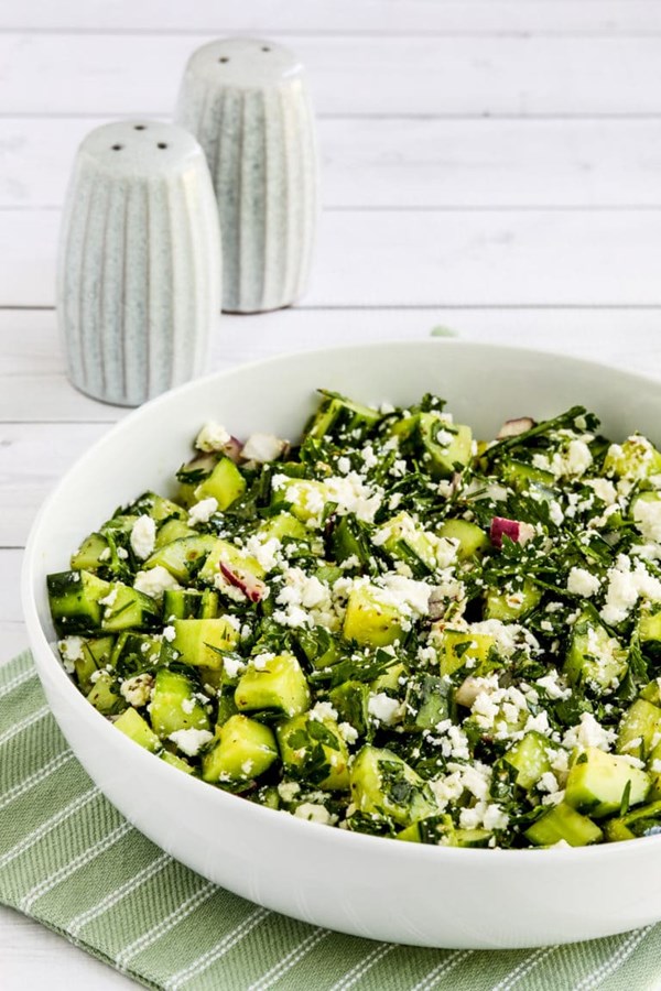 Cucumber, onion, and parsley salad with feta cheese