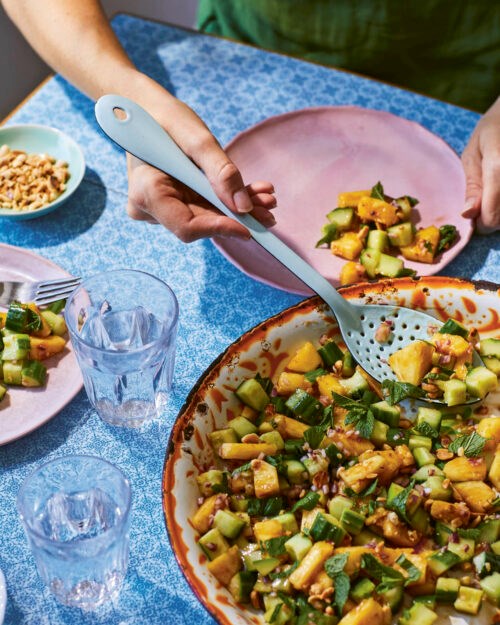 Cucumber, pineapple and peanut rojak (salad) with tamarind dressing