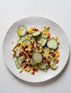 Cucumber, pomegranate & corn salad with poppy seeds