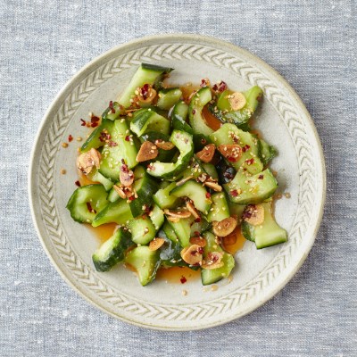 Cucumber quick pickles with garlic chilli oil