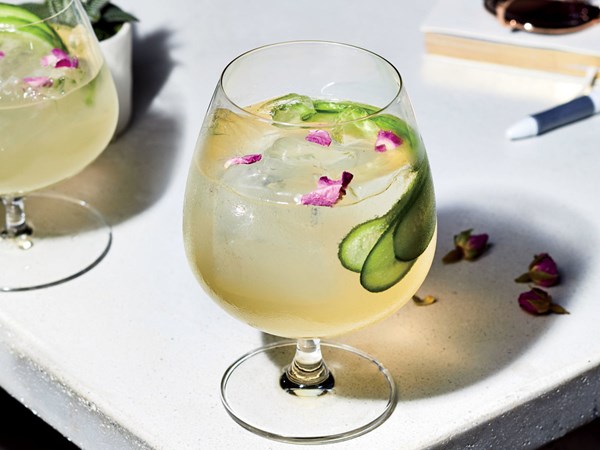 Cucumber-rose gin spritz