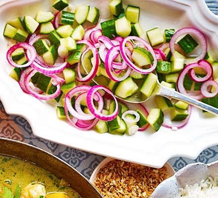 Cucumber salad with pickled red onions