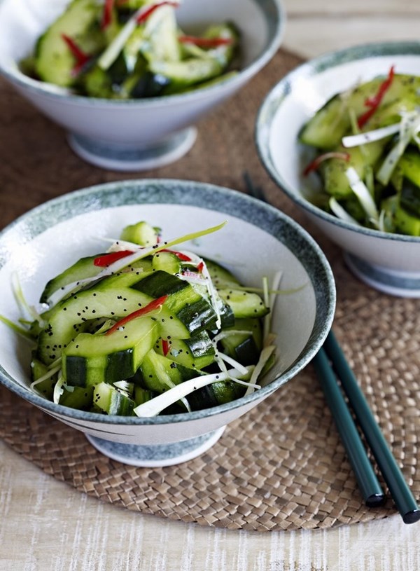 Cucumber salad with spicy and sweet poppy seed dressing