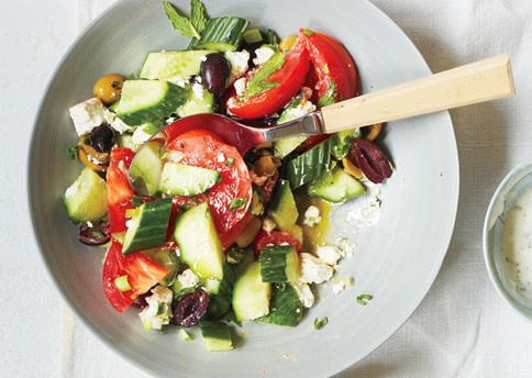 Cucumber, tomato, and feta salad