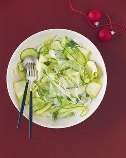 Cucumber, zucchini + fennel w/ goat’s curd + dill
