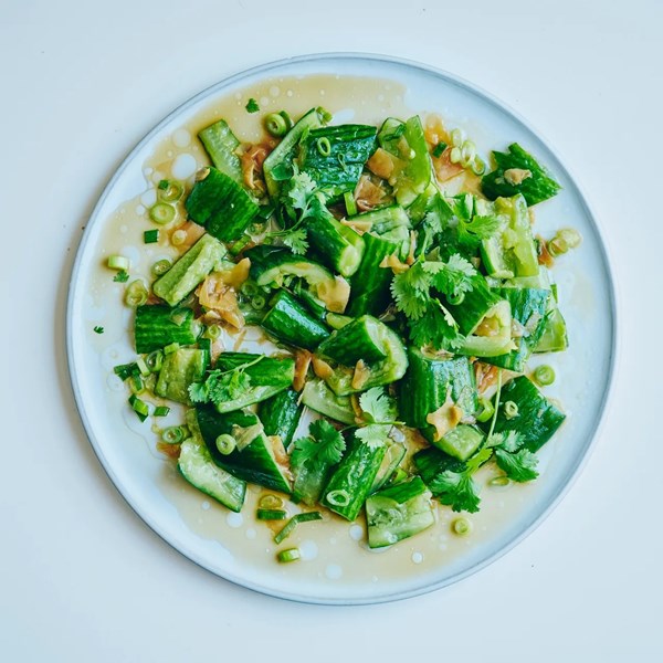 Cucumbers with pickled ginger-scallion sauce