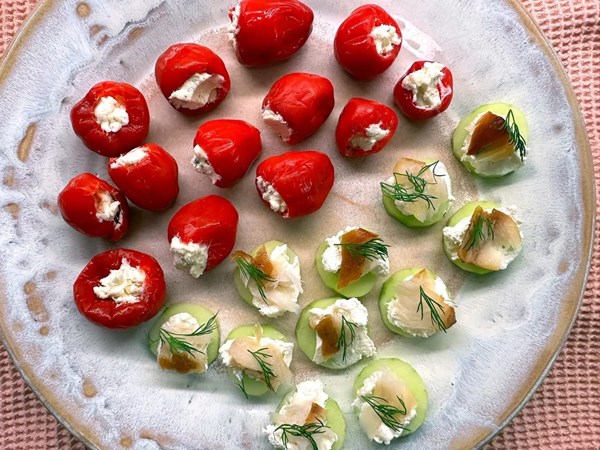 Cucumbers with smoked fish, cream cheese, and dill