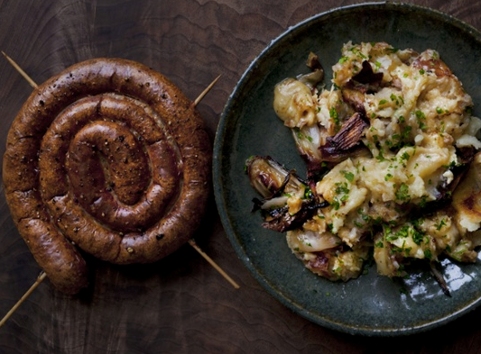 Cumberland sausage, shallot, and cheddar roast potato mash