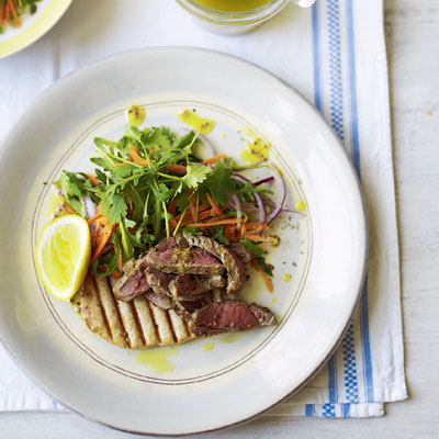 Cumin and coriander lamb with carrot salad