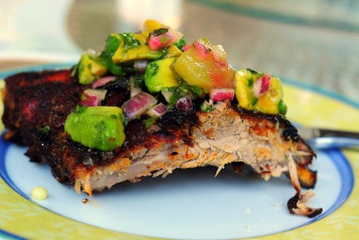 Cumin glazed grilled ribs with tequila pineapple salsa