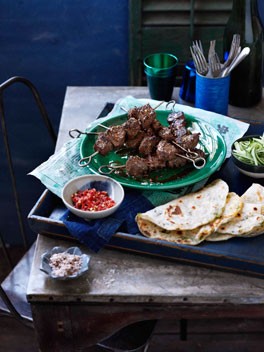 Cumin lamb skewers with preserved chillies
