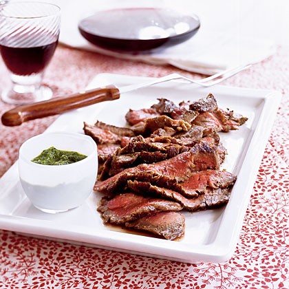 Cumin-pepper flank steak with horseradish chimichurri
