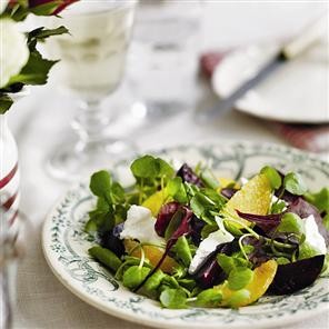 Cumin-roasted beetroot, orange , goat's cheese and hazelnut salad