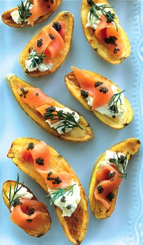 Cumin-roasted potatoes with caviar and smoked salmon