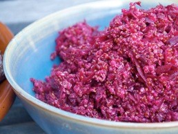 Cumin-scented quinoa with red beets