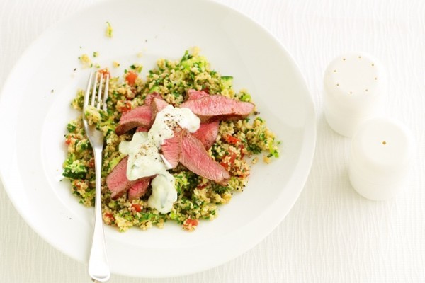 Cumin-spiced lamb on tabbouleh