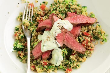 Cumin-spiced lamb on tabouleh