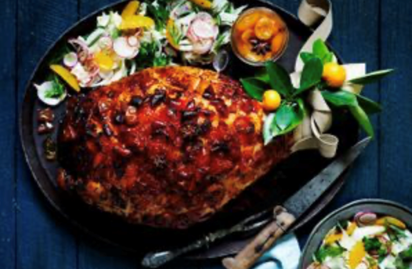 Cumquat-glazed ham with pickled cumquats and salad [Lauren Mathers]