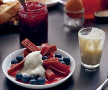 Cumulus Inc. breakfast - boiled egg, toast, preserves, yoghurt, organic orange juice and coffee