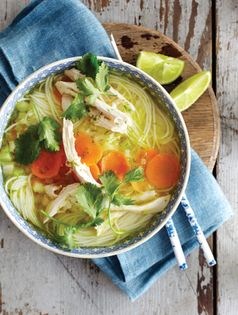 Cure-me-quick soup with chicken, noodles, ginger & lime