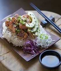 Cured and seared salmon on rice (San Buri salmon on gohan) [John Sugimura]
